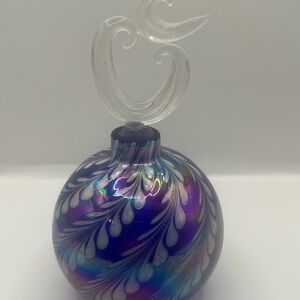 VTG Art Nouveau GOLDEN CROWN Iridescent Blue /White Artsy Stopper Perfume Bottle